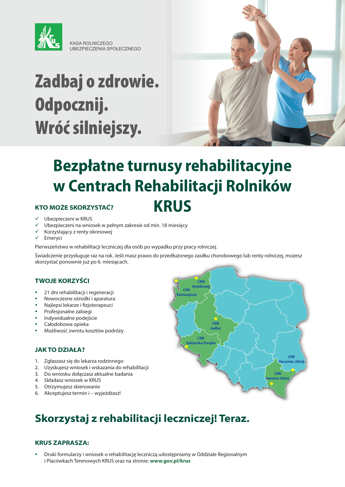 Miniaturka artykułu Bezpłatne turnusy rehabilitacyjne w Centrach Rehabilitacji Rolników KRUS